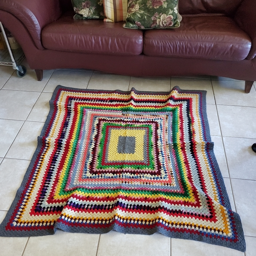 Granny Square Geometric Squares Crochet Blanket Afghan 50 x 50 inches Colorful - Picture 3 of 14